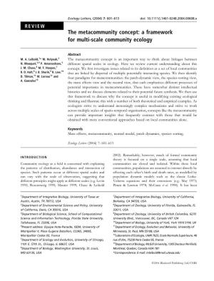 The Metacommunity Concept: a Framework for Multi-Scale Community Ecology