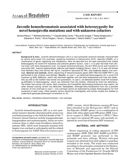 Juvenile Hemochromatosis Associated with Heterozygosity for Novel Hemojuvelin Mutations and with Unknown Cofactors