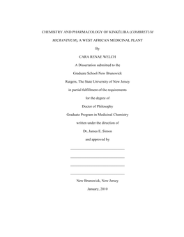 Chemistry and Pharmacology of Kinkéliba (Combretum