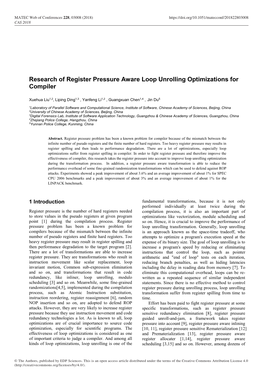 Research of Register Pressure Aware Loop Unrolling Optimizations for Compiler