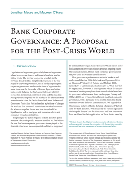 Bank Corporate Governance: a Proposal for the Post-Crisis World