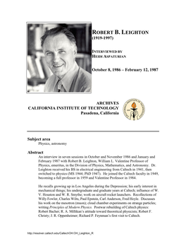 Interview with Robert B. Leighton