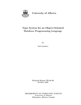 University of Alberta Type System for an Object-Oriented Database Programming Language