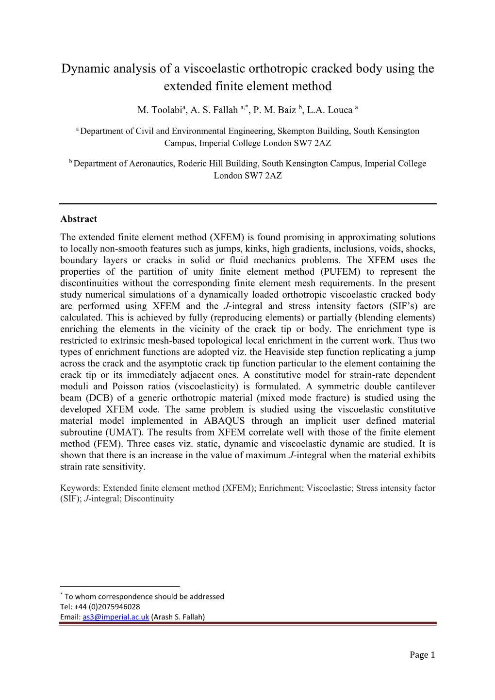 Dynamic Analysis of a Viscoelastic Orthotropic Cracked Body Using the Extended Finite Element Method