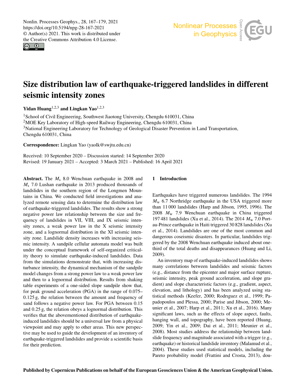 Size Distribution Law of Earthquake-Triggered Landslides in Different Seismic Intensity Zones