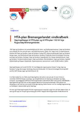 MTA-Plan Bremangerlandet Vindkraftverk Høyringsfråsegn Til MTA-Plan Og Til MTA-Plan 132 Kv Linje Rugsundøy-Bremangerlandet