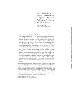 Kant's Reception in France: Theories of the Categories in Academic