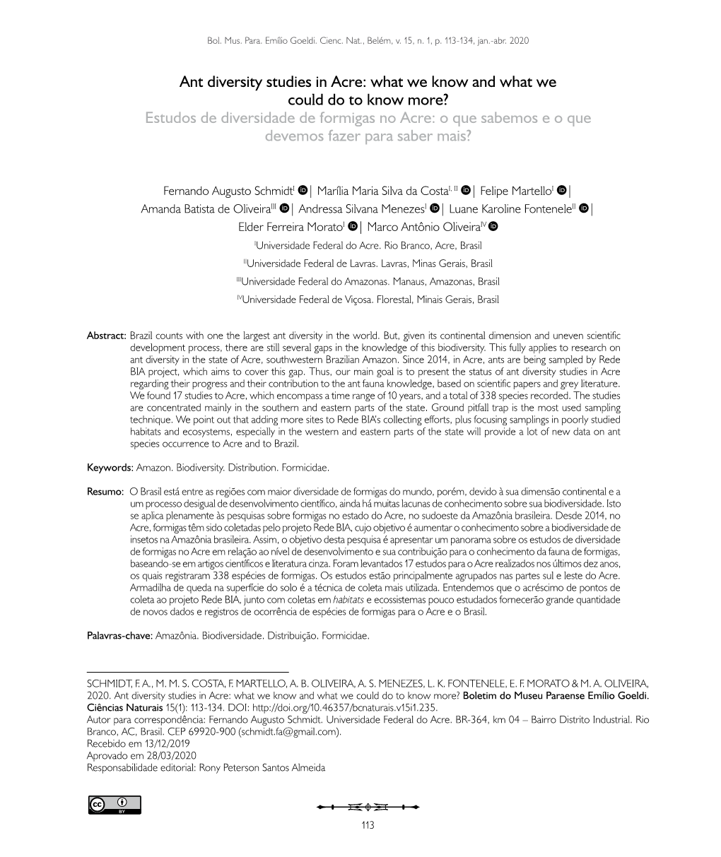 Ant Diversity Studies in Acre