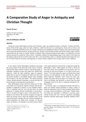 A Comparative Study of Anger in Antiquity and Christian Thought