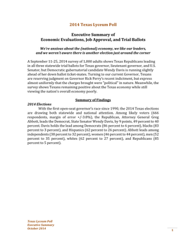 Executive Summary of Economic Evaluations, Job Approval, and Trial Ballots