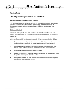 The Indigenous Experience on the Goldfields