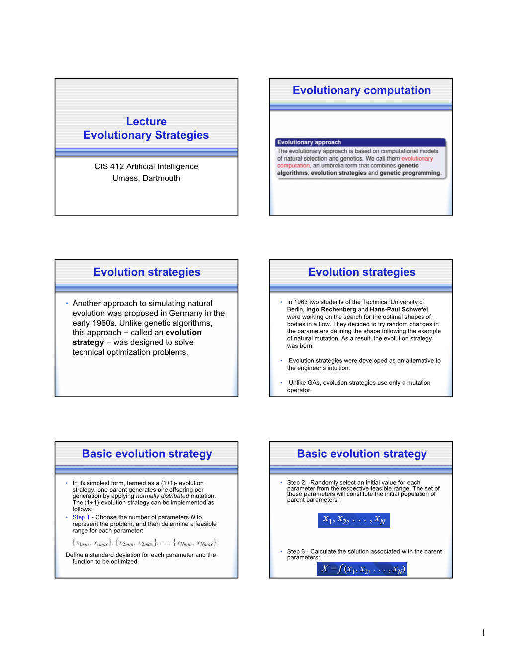 Evolutionary Computation Evolution Strategies