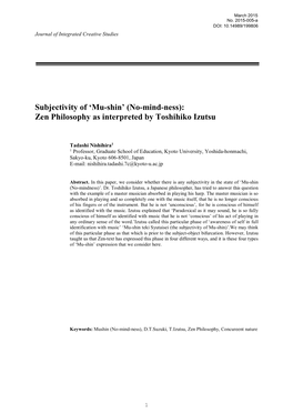 (No-Mind-Ness): Zen Philosophy As Interpreted by Toshihiko Izutsu