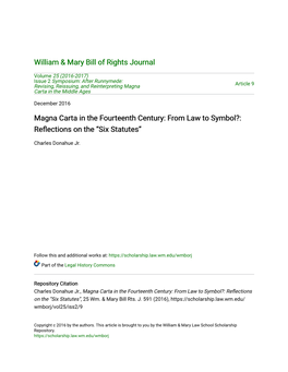 Magna Carta in the Fourteenth Century: from Law to Symbol?: Reflections on the “Six Statutes”
