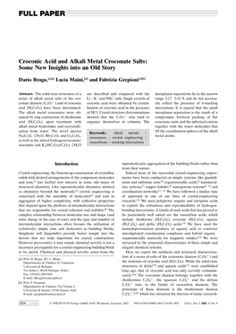 Croconic Acid and Alkali Metal Croconate Salts: Some New Insights Into an Old Story