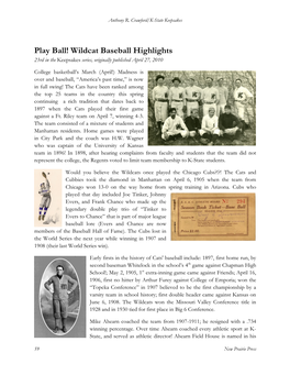Wildcat Baseball Highlights 23Rd in the Keepsakes Series, Originally Published April 27, 2010