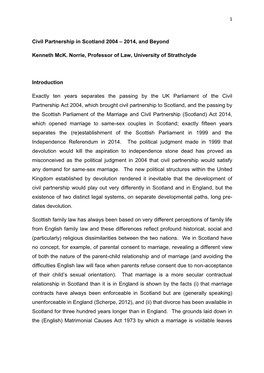 Civil Partnership in Scotland 2004 – 2014, and Beyond