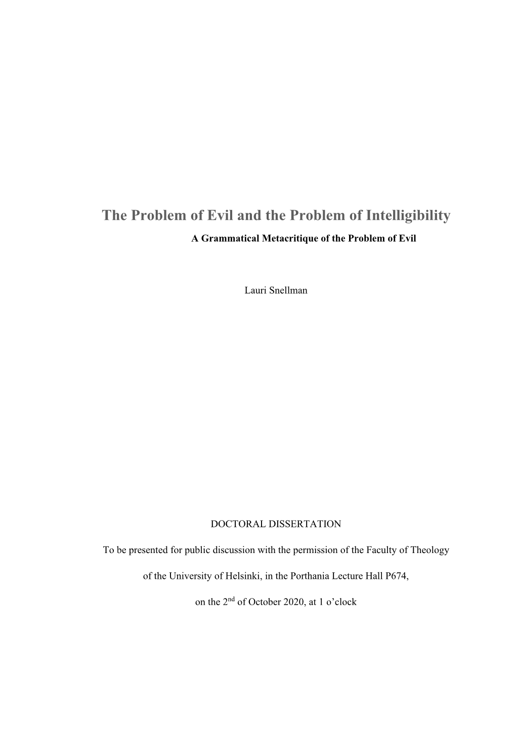 The Problem of Evil and the Problem of Intelligibility