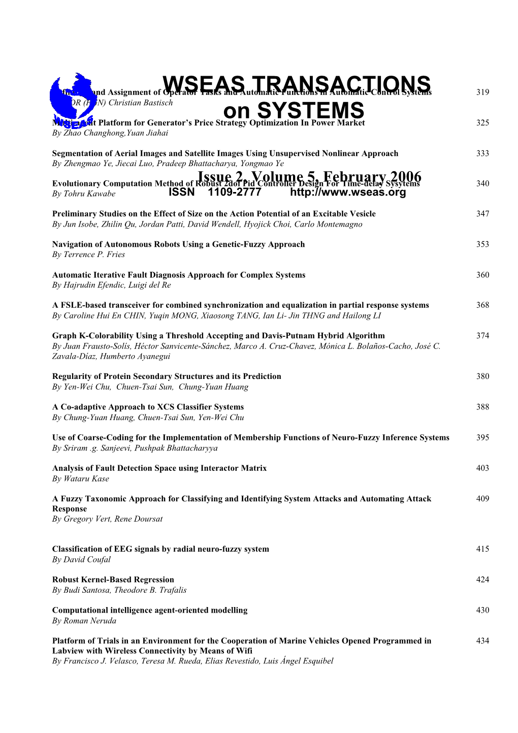 WSEAS Trans. on SYSTEMS, February 2006