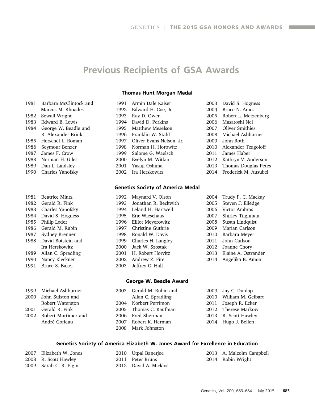 Previous Recipients of GSA Awards