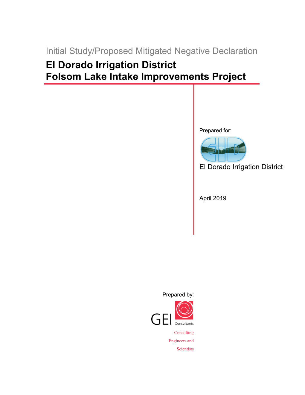 El Dorado Irrigation District Folsom Lake Intake Improvements Project