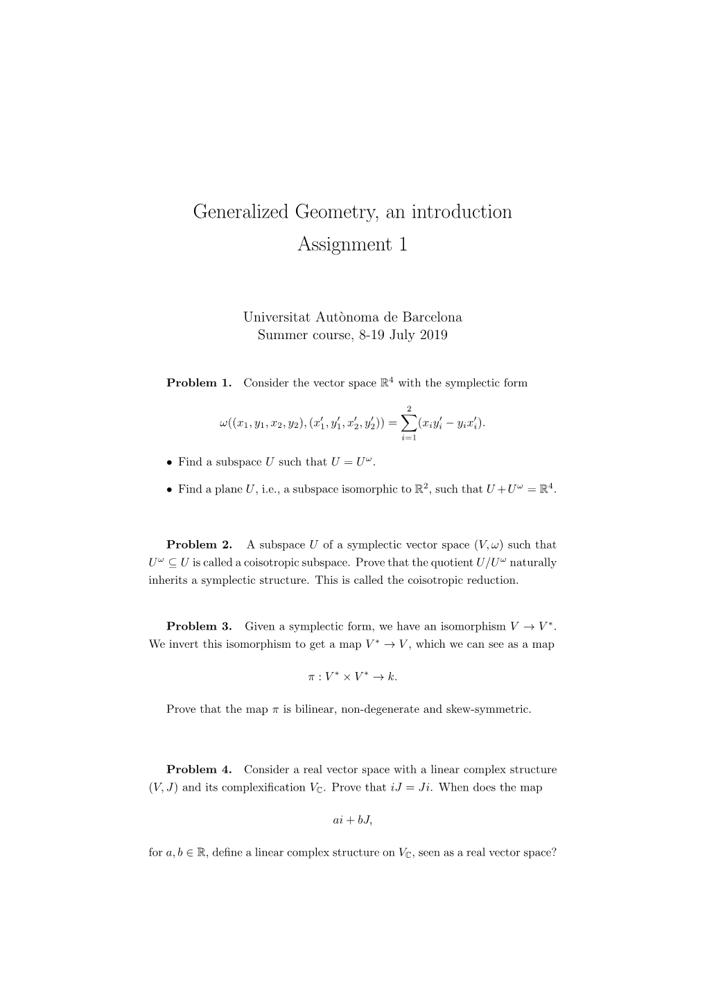 Generalized Geometry, an Introduction Assignment 1