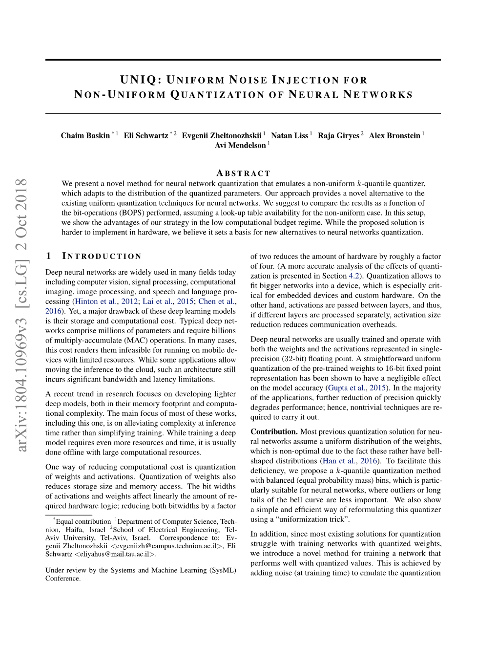 UNIQ: Uniform Noise Injection for Non-Uniform Quantization of Neural