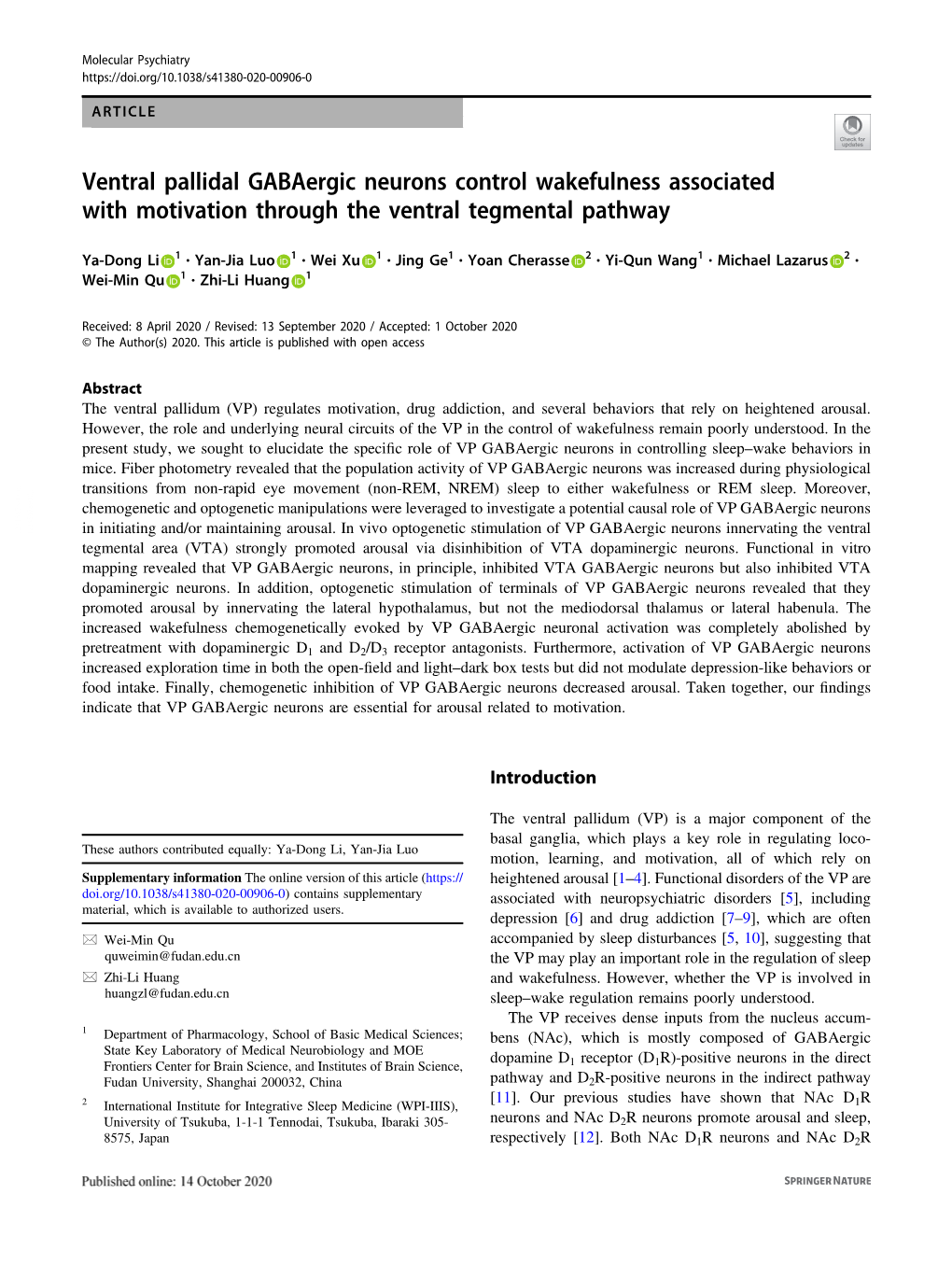 Ventral Pallidal Gabaergic Neurons Control Wakefulness Associated with Motivation Through the Ventral Tegmental Pathway