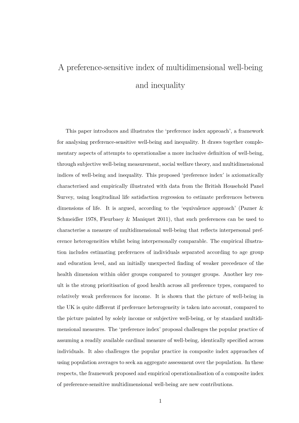 A Preference-Sensitive Index of Multidimensional Well-Being And