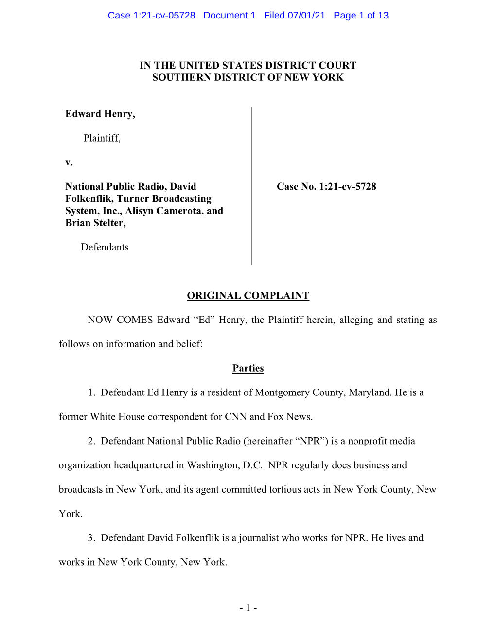 1:21-Cv-05728 Document 1 Filed 07/01/21 Page 1 of 13