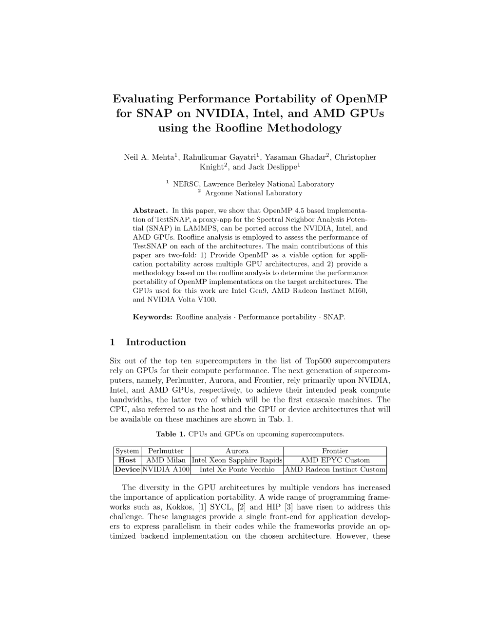 Evaluating Performance Portability of Openmp for SNAP on NVIDIA, Intel, and AMD Gpus Using the Rooﬂine Methodology