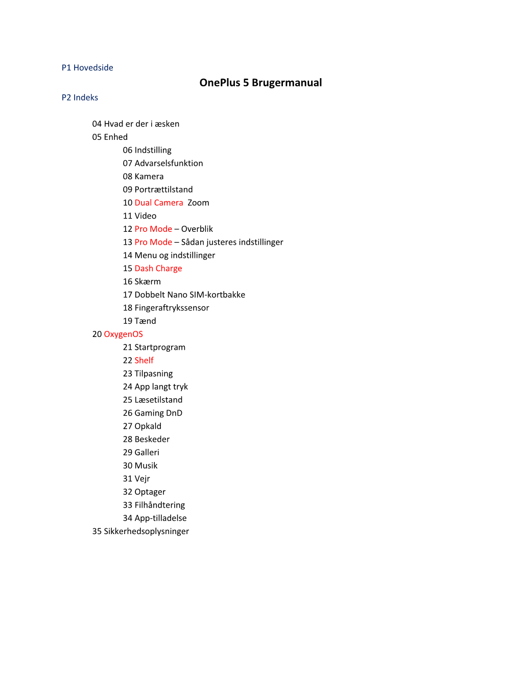 Oneplus 5 Brugermanual P2 Indeks