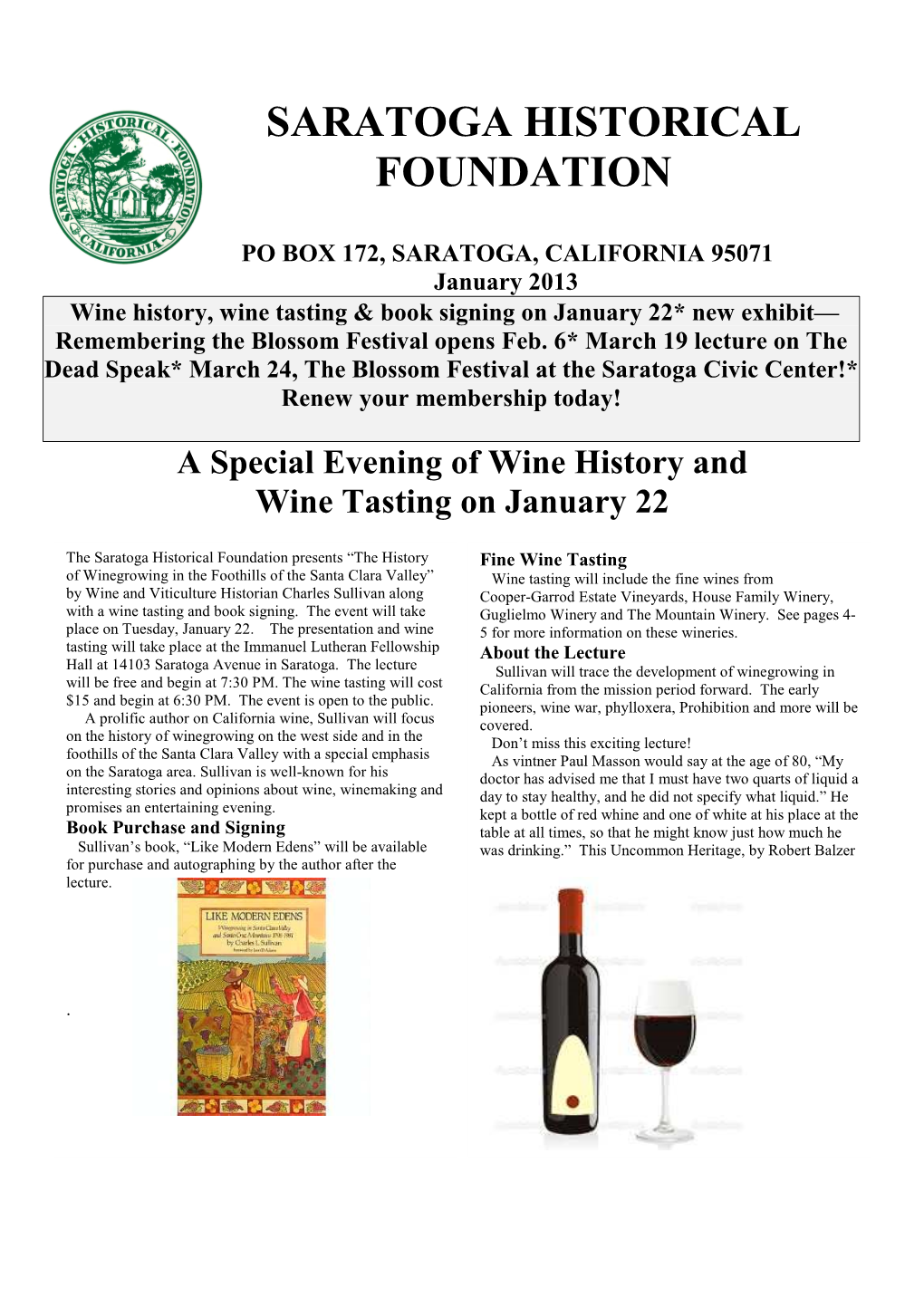 Wine History, Wine Tasting & Book Signing on January 22* New Exhibit