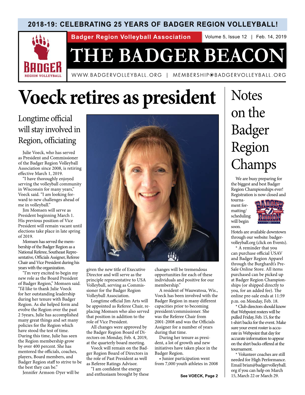 THE BADGER BEACON Voeck Retires As President Notes