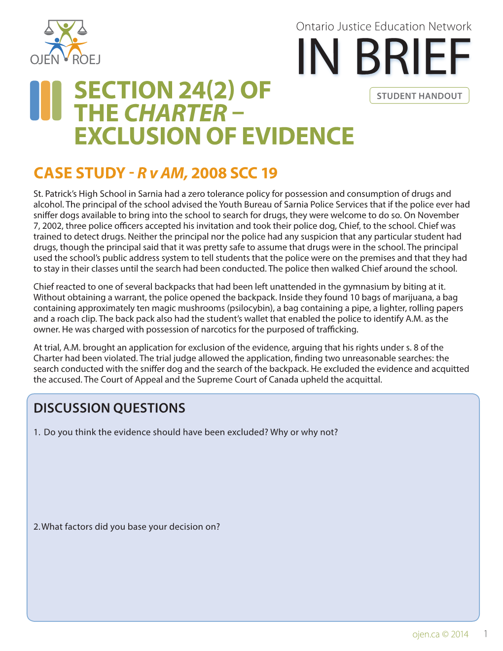 In Brief: Section 24(2) of the Charter – Exclusion of Evidence