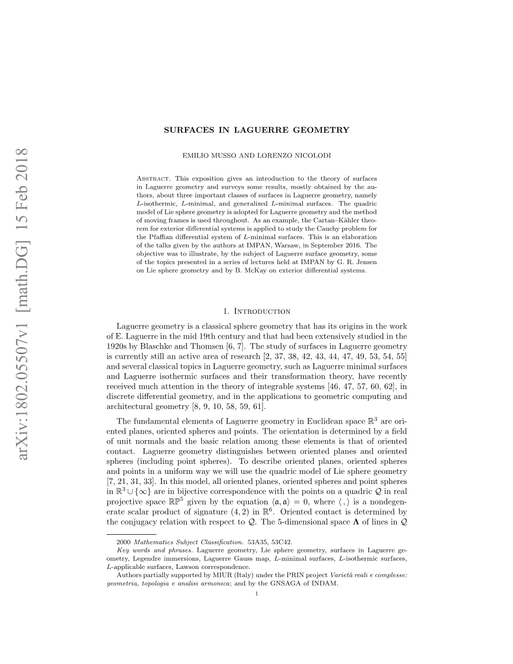 Arxiv:1802.05507V1 [Math.DG]