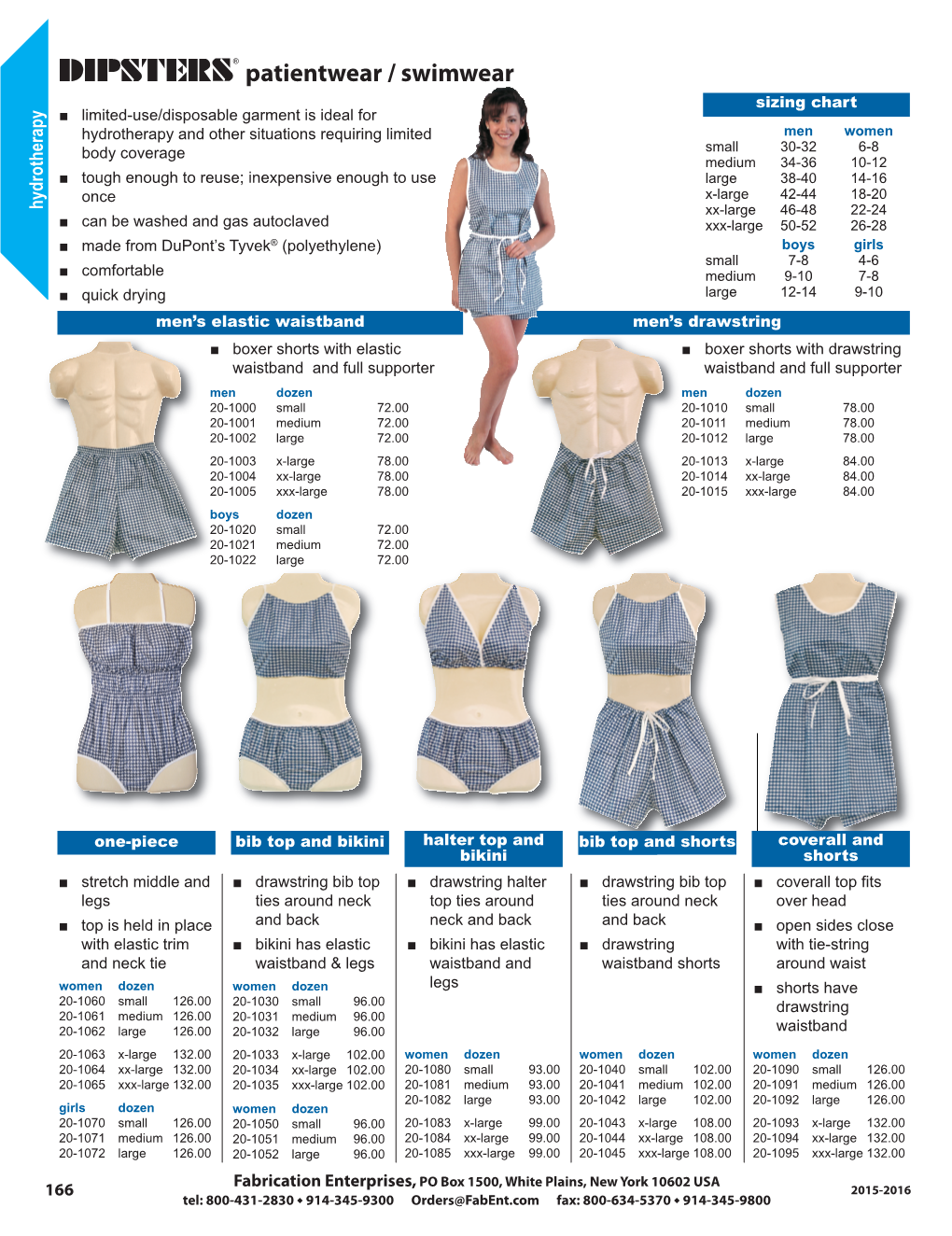 Patientwear / Swimwear Sizing Chart Y