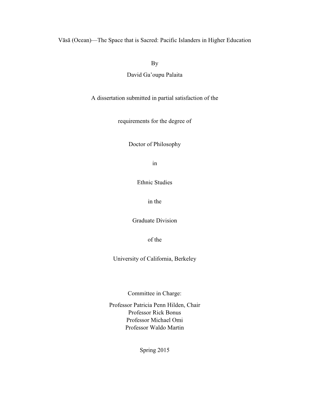 Pacific Islanders in Higher Education by David Ga'oupu Palaita A