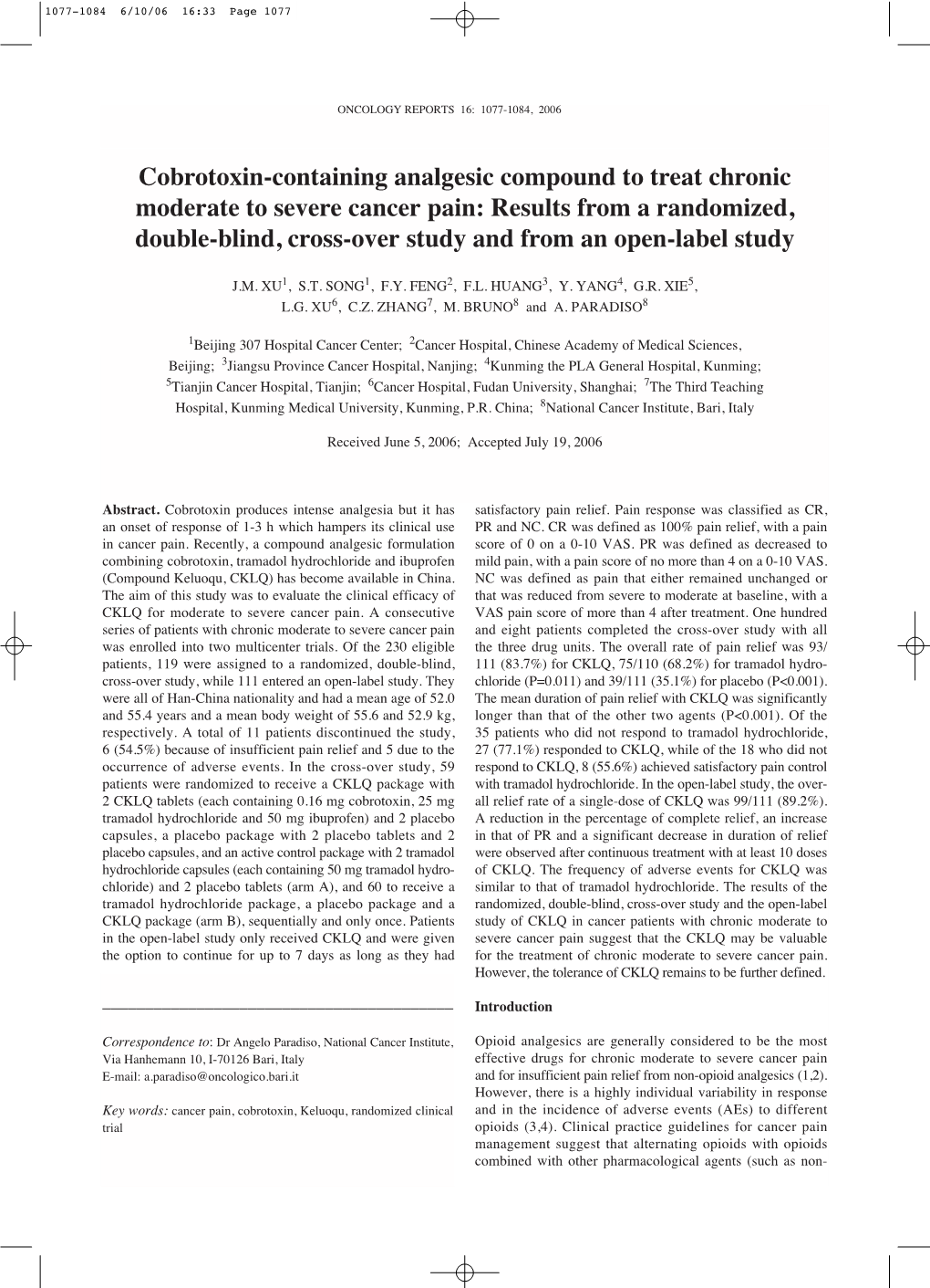 Cobrotoxin-Containing Analgesic Compound to Treat Chronic