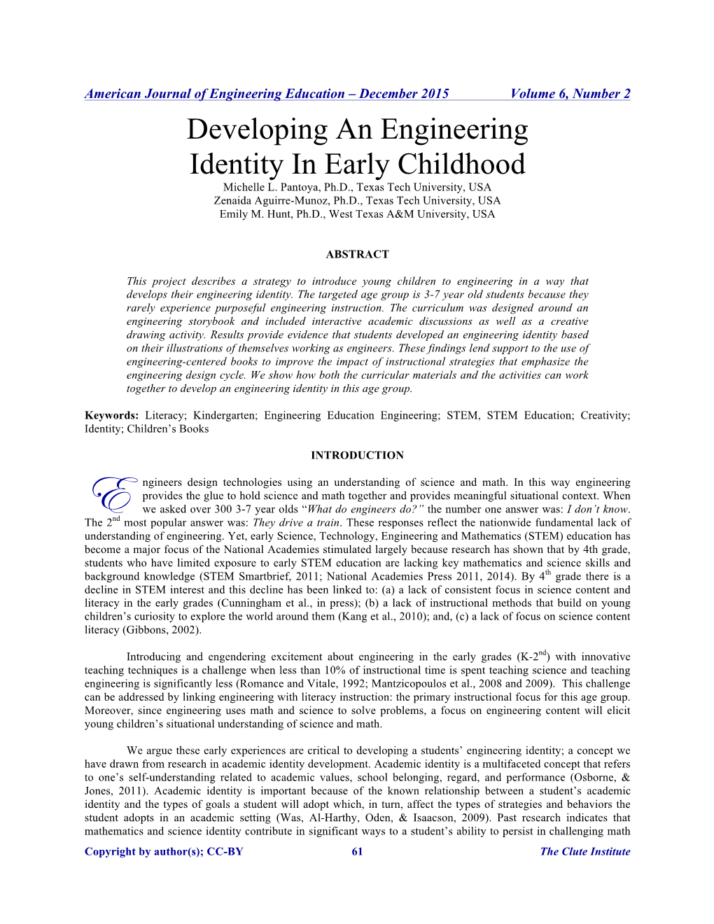 Developing an Engineering Identity in Early Childhood Michelle L