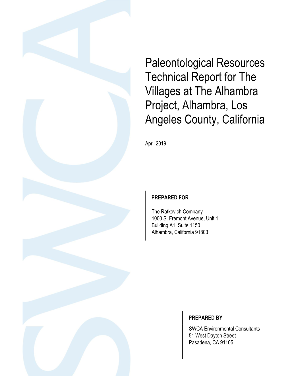 Paleontological Resources Technical Report for the Villages at the Alhambra Project, Alhambra, Los