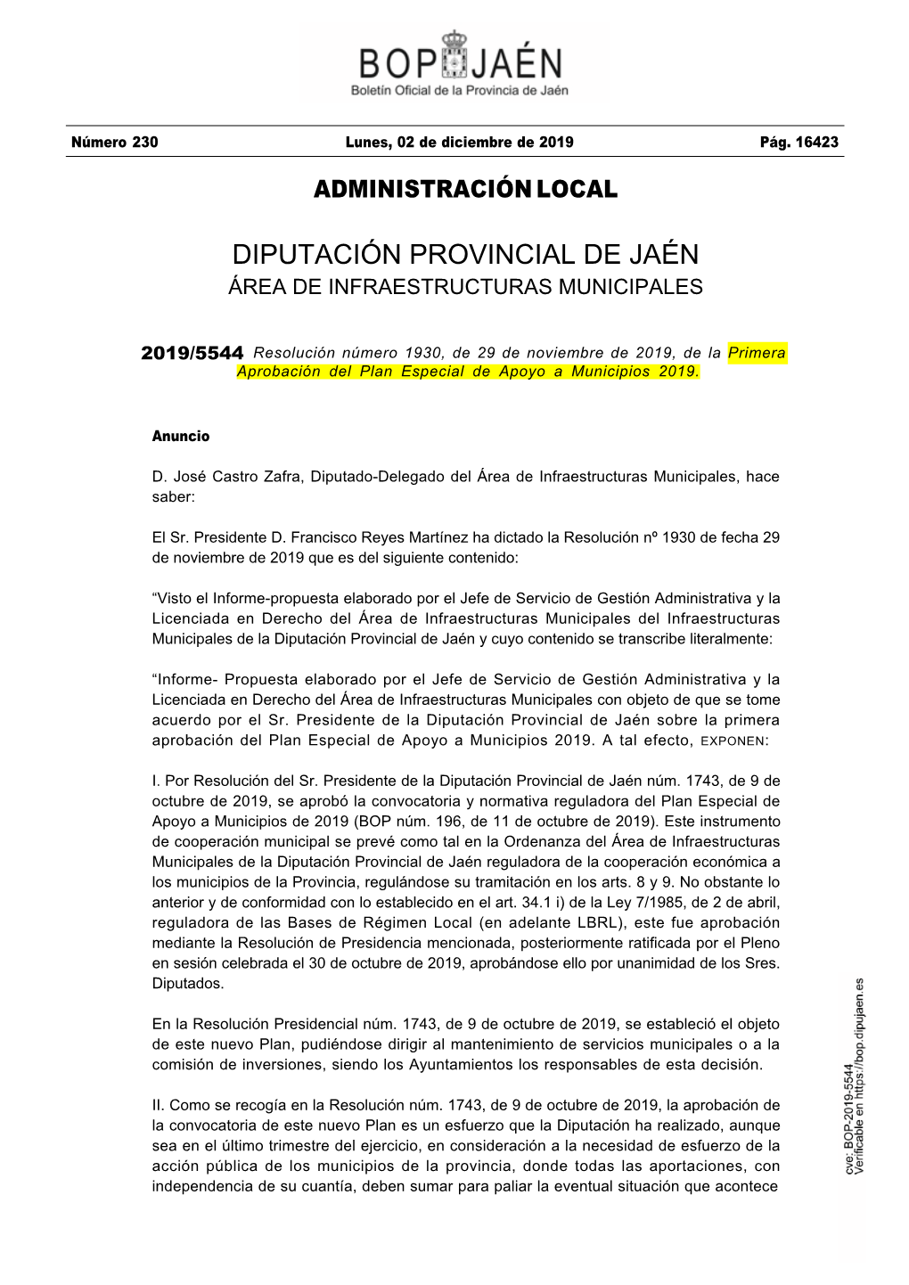 Diputación Provincial De Jaén Área De Infraestructuras Municipales