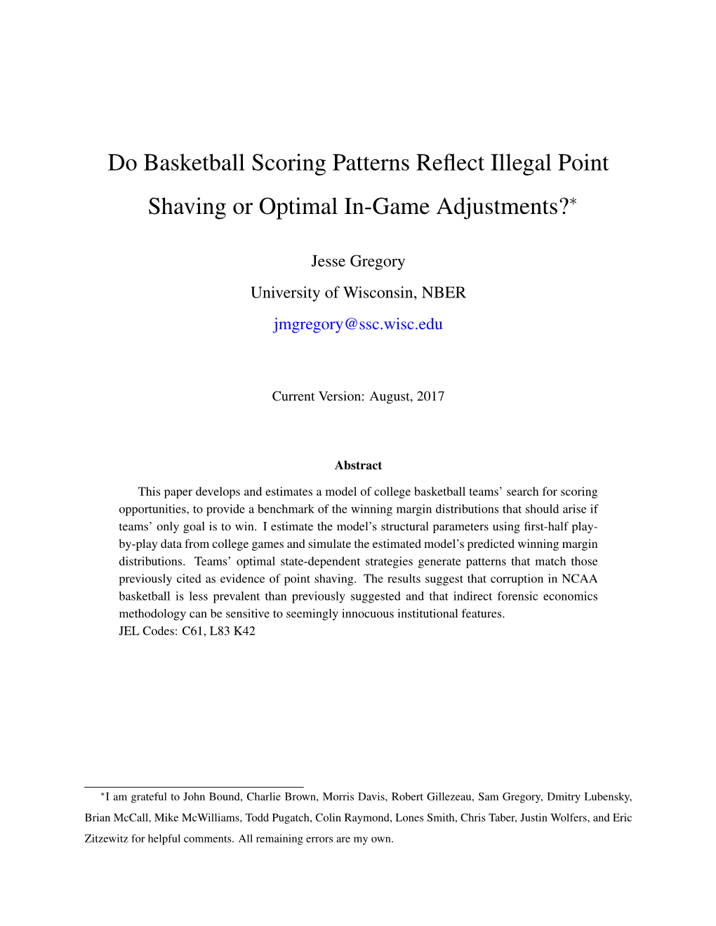 Do Basketball Scoring Patterns Reflect Illegal Point Shaving Or