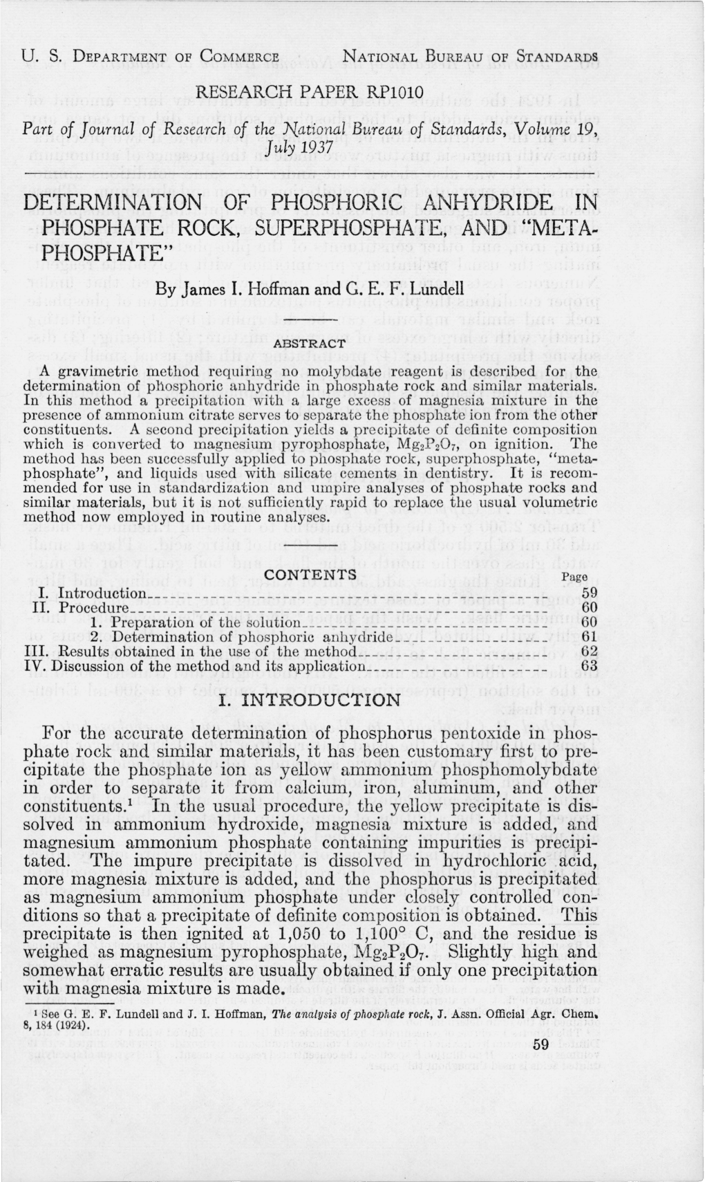 Determination of Phosphoric Anhydride in Phosphate Rock, Superphospha Te, and 