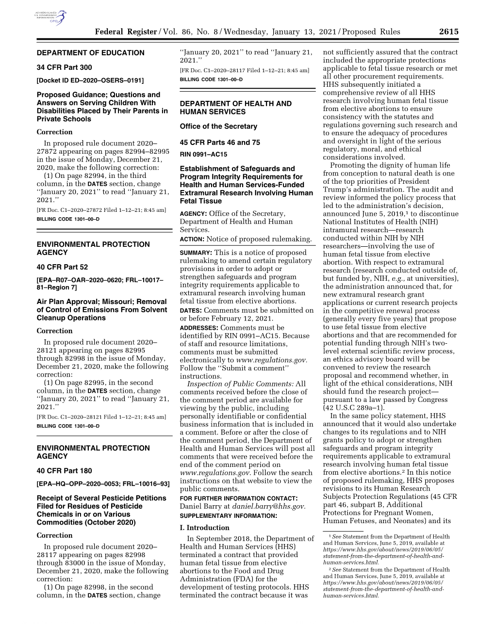 Federal Register/Vol. 86, No. 8/Wednesday, January 13, 2021