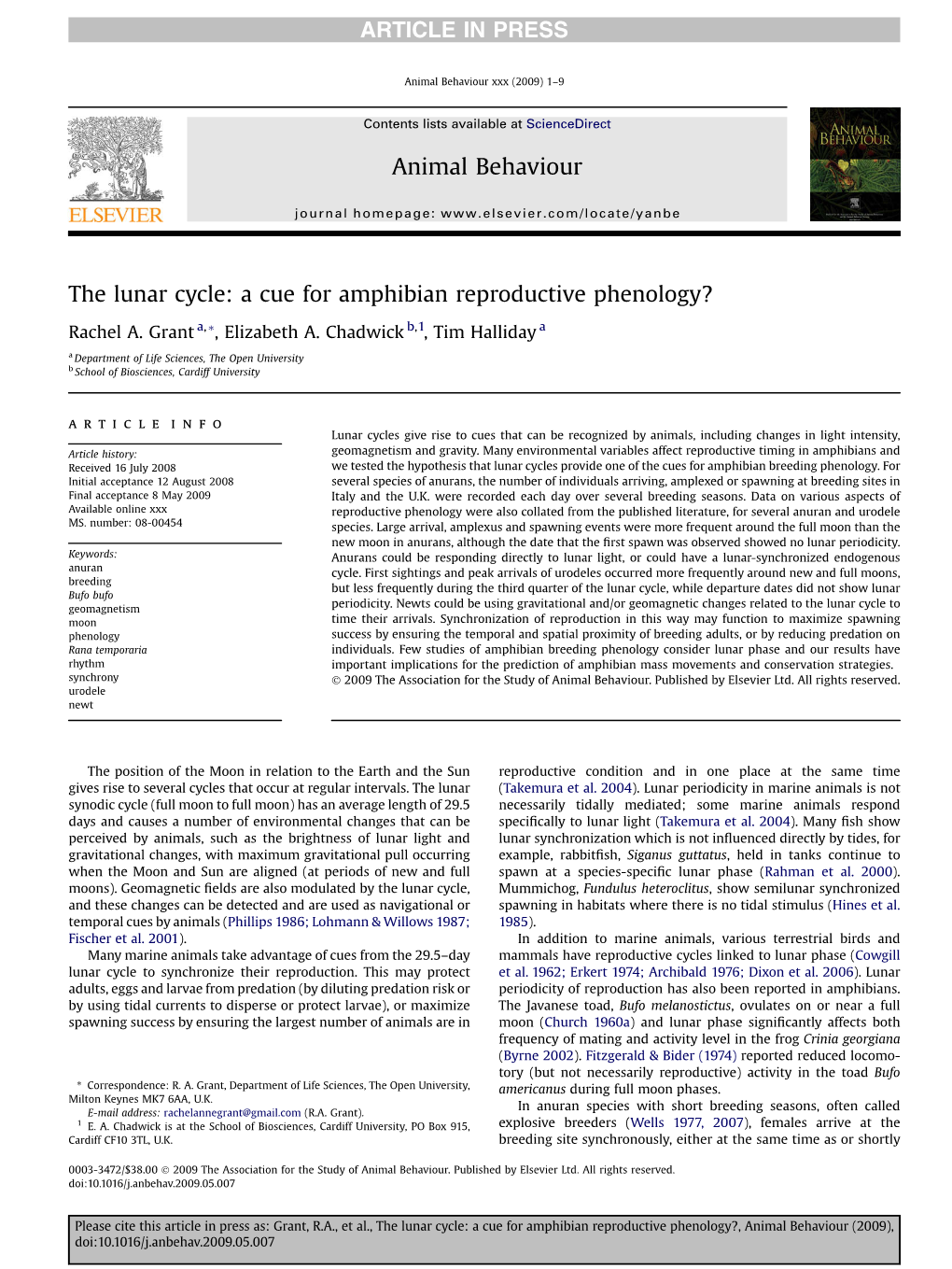 The Lunar Cycle: a Cue for Amphibian Reproductive Phenology?