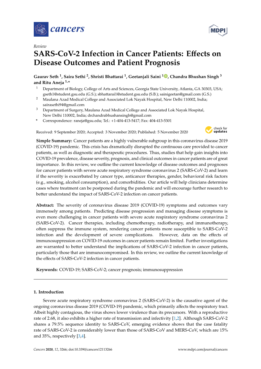 SARS-Cov-2 Infection in Cancer Patients: Effects on Disease