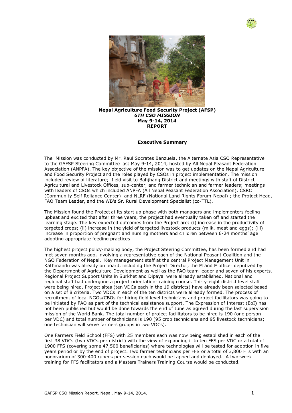 GAFSP Nepal CSO Mission Report 2014-06 Final