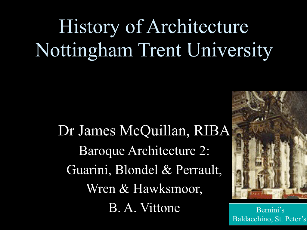 History of Architecture Nottingham Trent University
