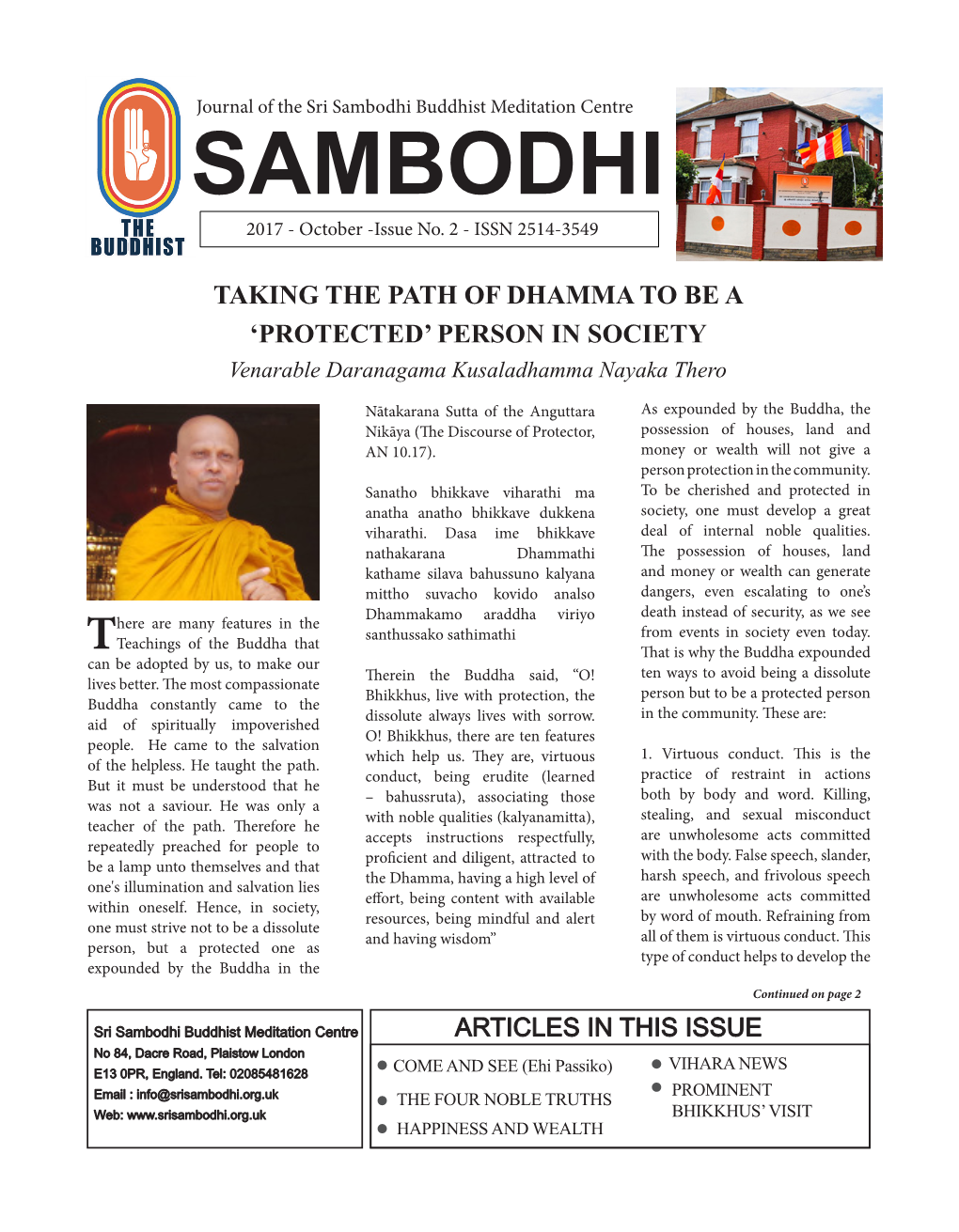 Sambodhi Buddhist Meditation Centre SAMBODHI 2017 - October -Issue No